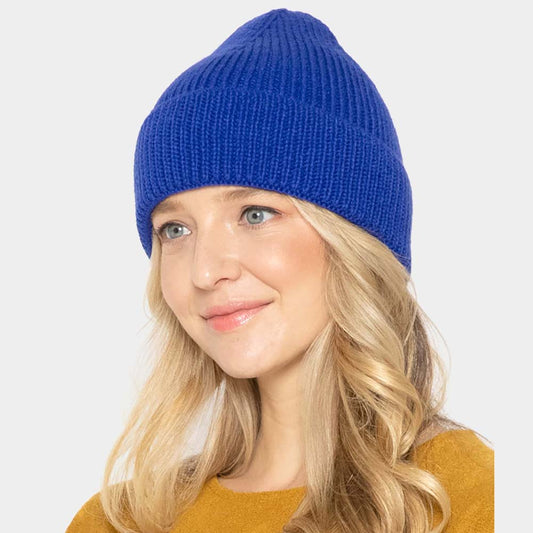 HATEGORY Solid Ribbed Cuff Beanie Hat