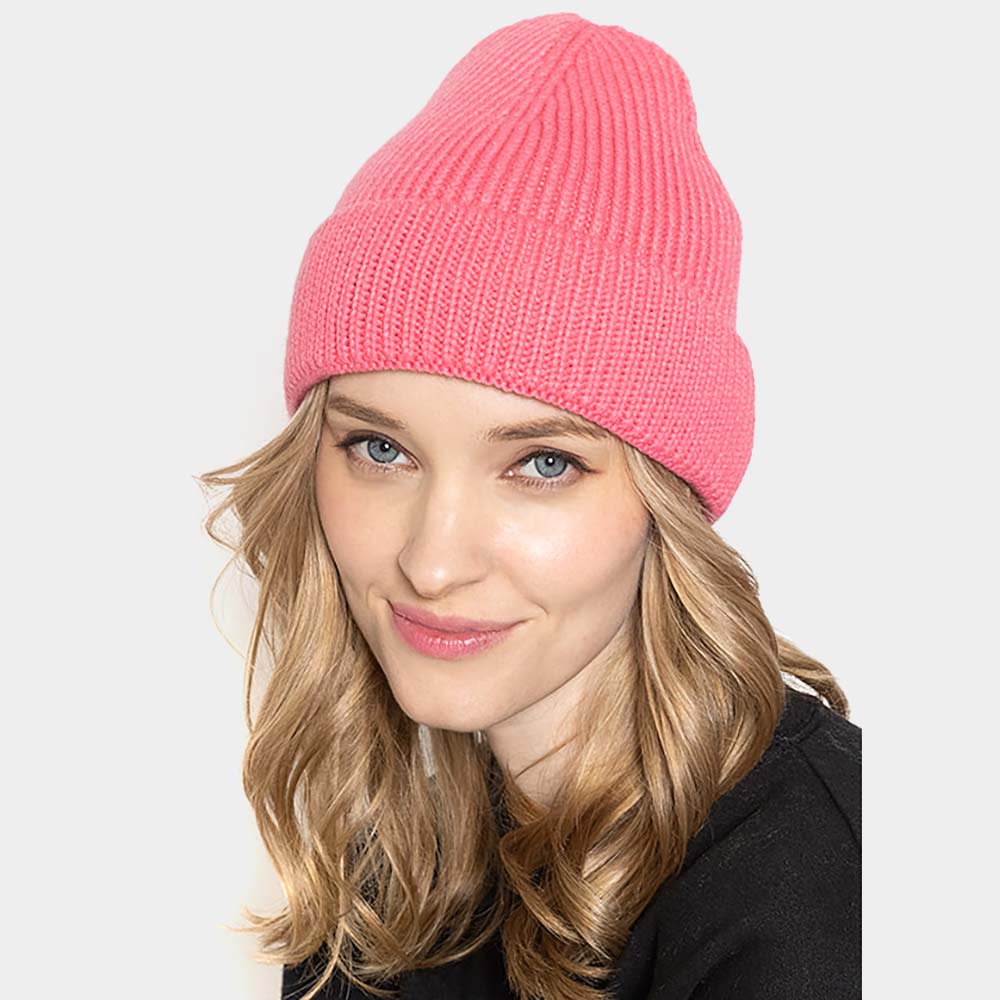 HATEGORY Solid Ribbed Cuff Beanie Hat