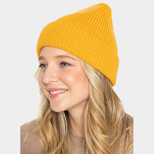 HATEGORY Solid Ribbed Cuff Beanie Hat
