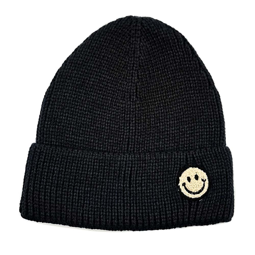 HATEGORY Smile Patch Ribbed Cuff Knit Beanie Hat