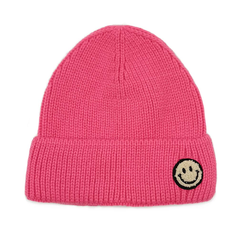 HATEGORY Smile Patch Ribbed Cuff Knit Beanie Hat