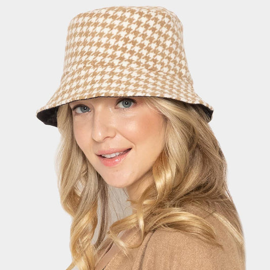 HATEGORY Houndstooth Patterned Bucket Hat