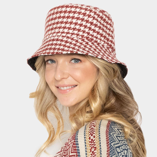 HATEGORY Houndstooth Patterned Bucket Hat
