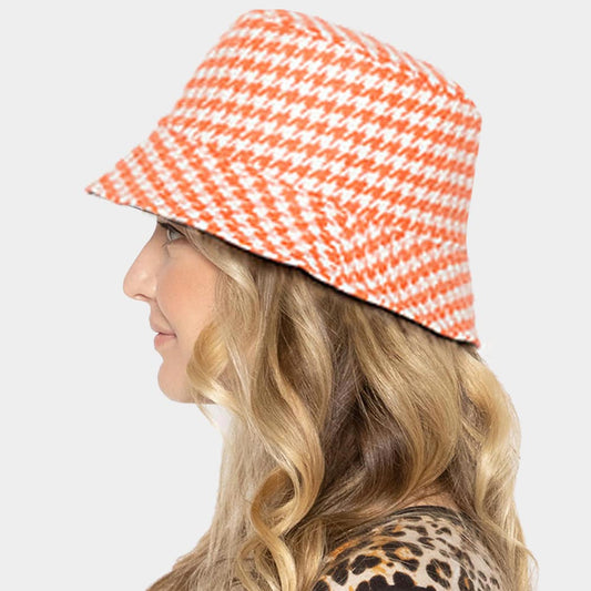 HATEGORY Houndstooth Patterned Bucket Hat