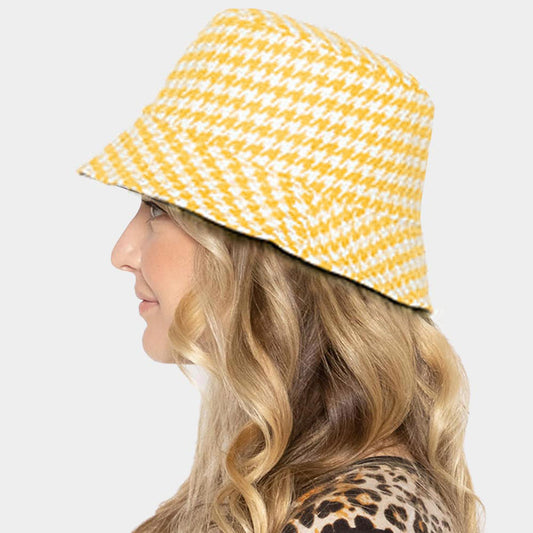 HATEGORY Houndstooth Patterned Bucket Hat