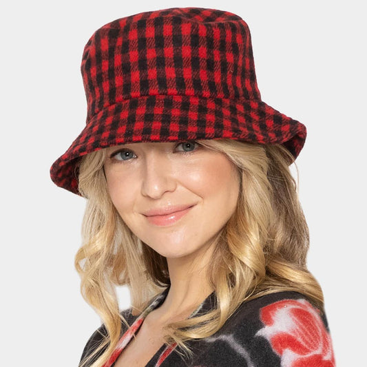 HATEGORY Buffalo Check Patterned Bucket Hat