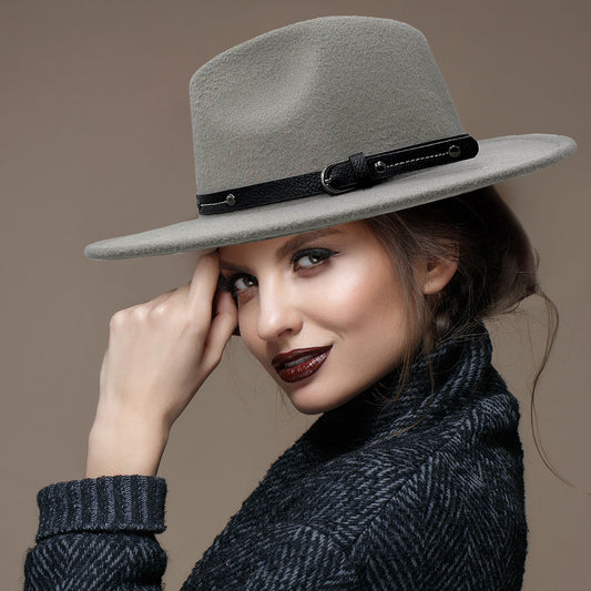 HATEGORY Buckle Faux Leather Band Panama Hat