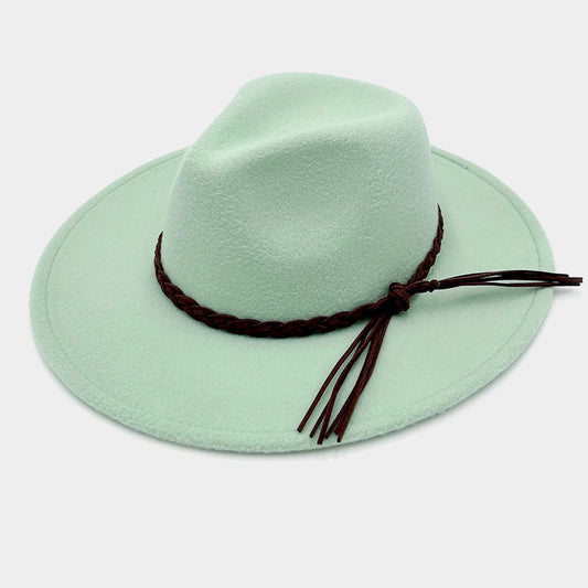 HATEGORY Braided Faux Leather Band Panama Hat