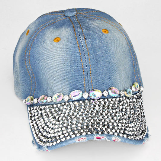 HATEGORY Crystal Embedded Bling Denim Cap