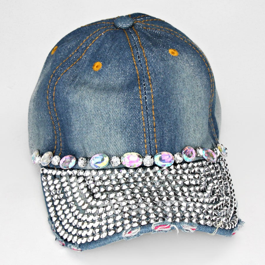 HATEGORY Crystal Embedded Bling Denim Cap