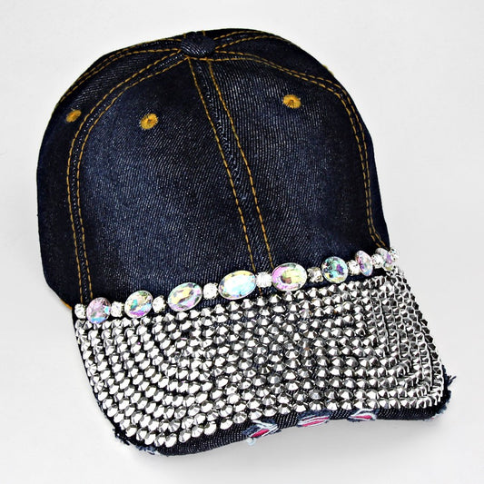 HATEGORY Crystal Embedded Bling Denim Cap