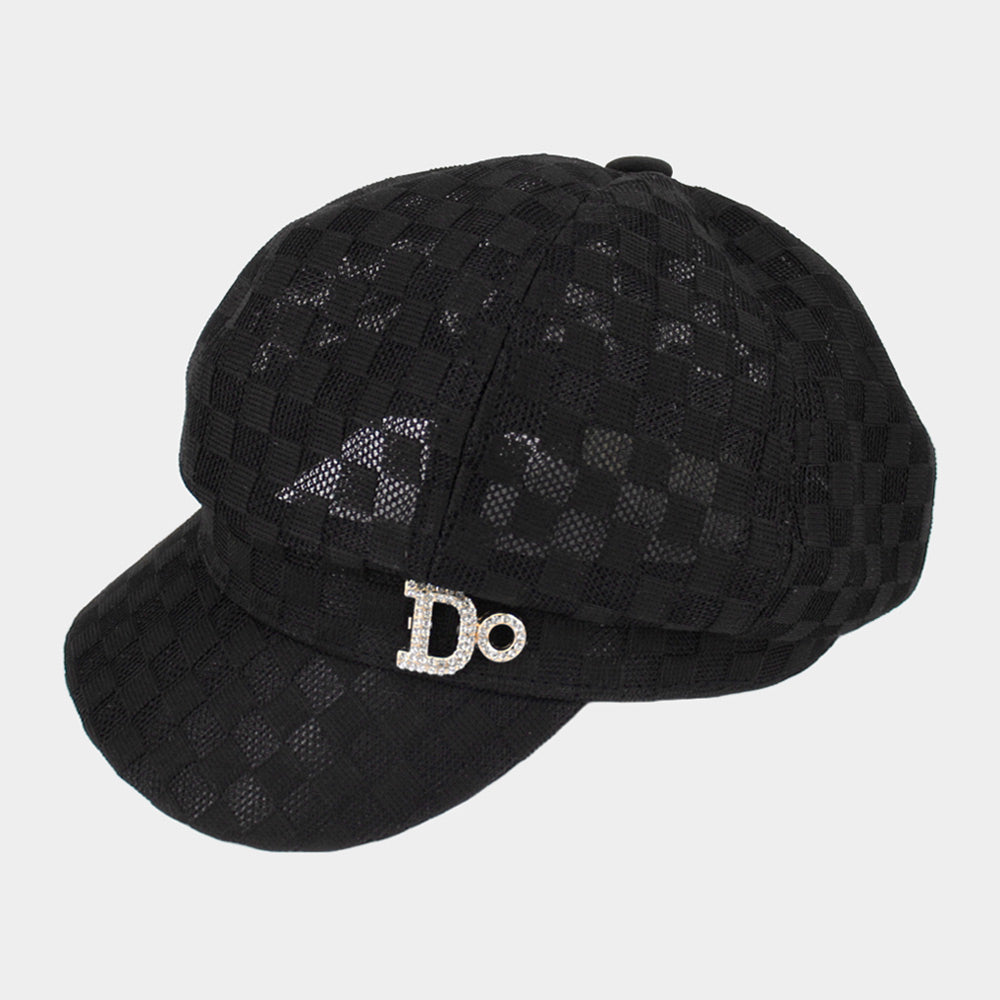 HATEGORY Do Message Checkerboard Patterned Mesh Newsboy Hat