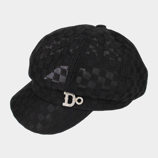 HATEGORY Do Message Checkerboard Patterned Mesh Newsboy Hat
