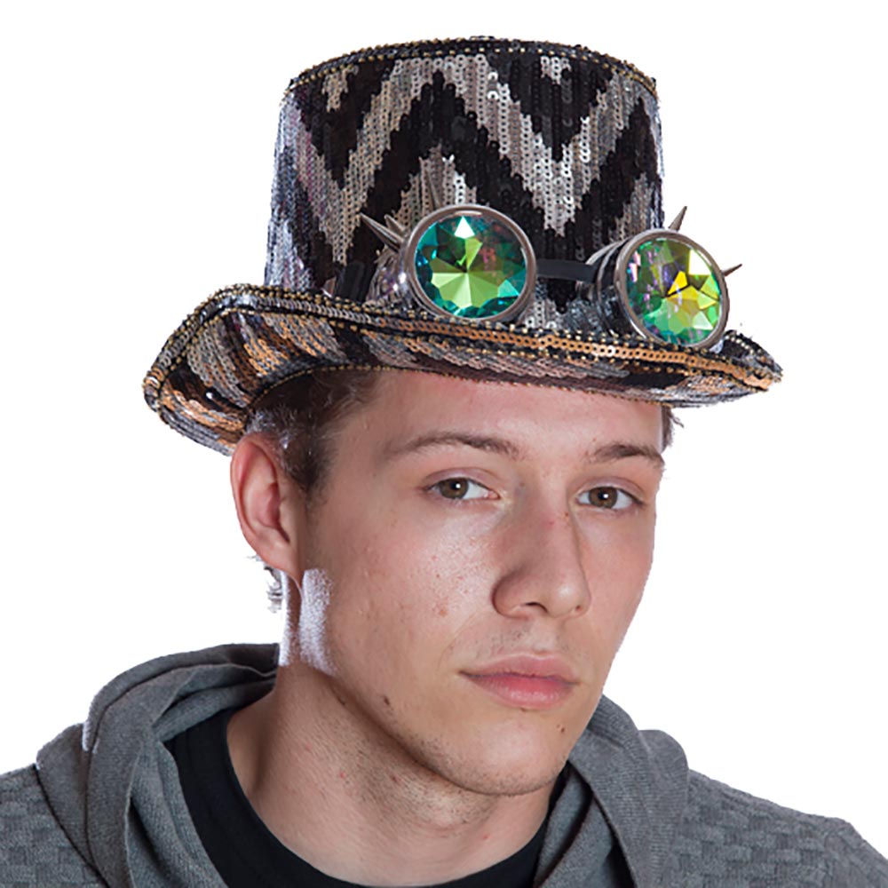 HATEGORY Zigzag Chevron Patterned Burning Man Sequin Goggle Hat