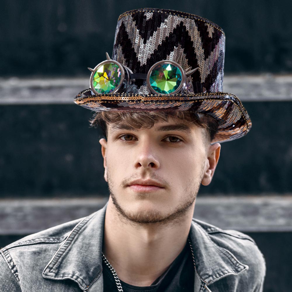 HATEGORY Zigzag Chevron Patterned Burning Man Sequin Goggle Hat
