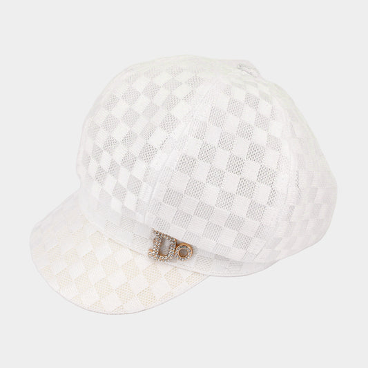 HATEGORY Do Message Checkerboard Patterned Mesh Newsboy Hat