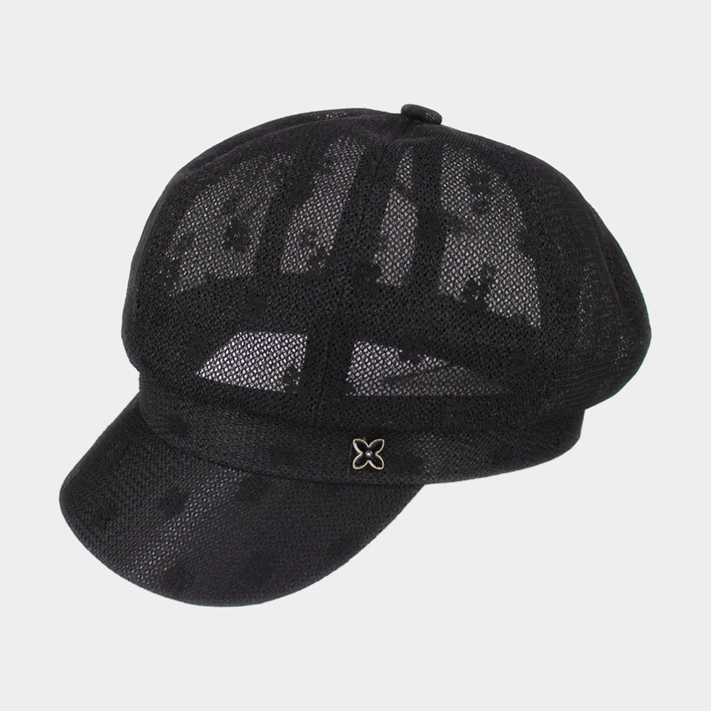 HATEGORY Quatrefoil Pointed Floral Pattern Detailed Mesh Newsboy Hat