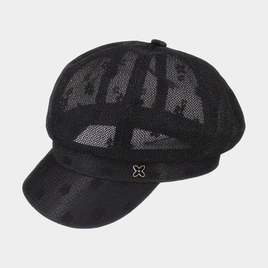 HATEGORY Quatrefoil Pointed Floral Pattern Detailed Mesh Newsboy Hat