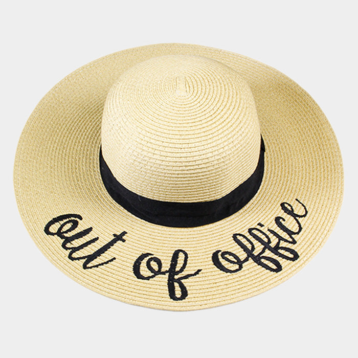 HATEGORY "Out of Office" Embroidery Straw Floppy Sun Hat