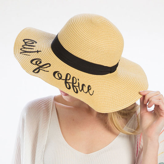 HATEGORY "Out of Office" Embroidery Straw Floppy Sun Hat