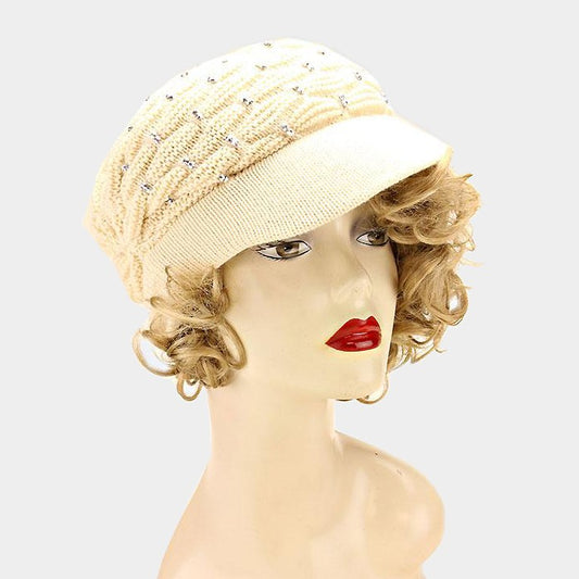 HATEGORY Studded Knit Visor Hat