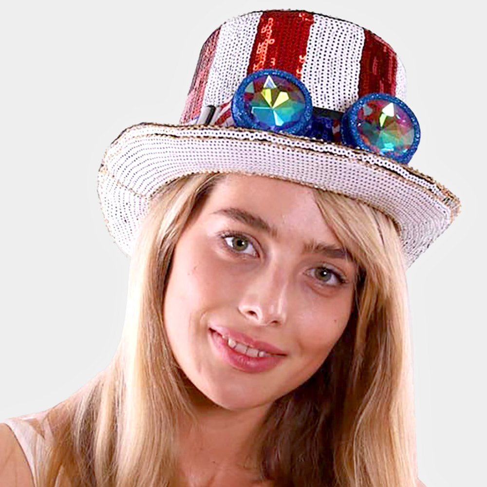 HATEGORY Sequin American USA Flag Goggle Hat