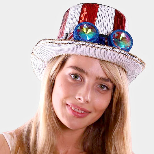 HATEGORY Sequin American USA Flag Goggle Hat