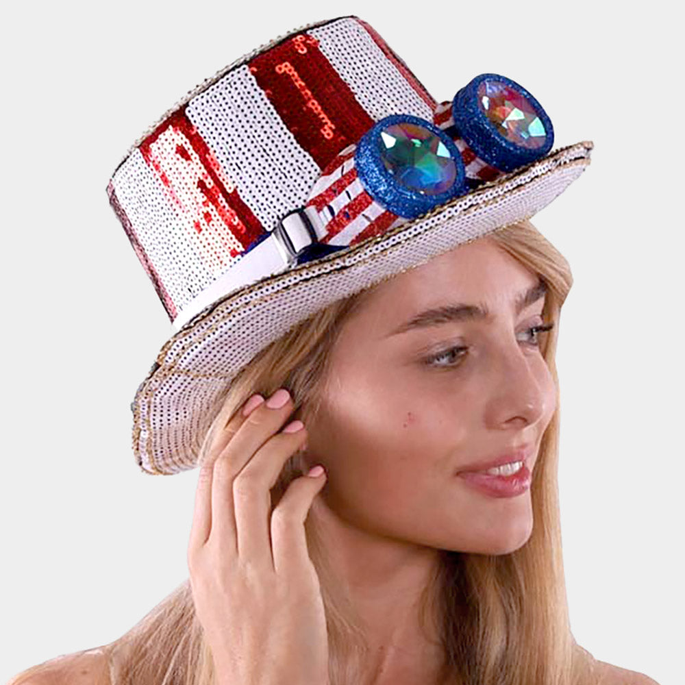 HATEGORY Sequin American USA Flag Goggle Hat