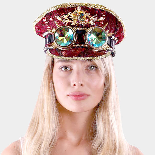 HATEGORY Teardrop Stone Flower Centered Sequin Goggle Hat