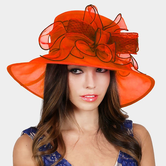 HATEGORY Ruffle flower bow organza hat