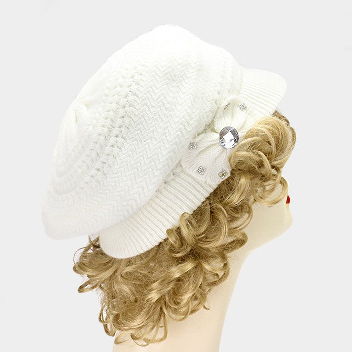HATEGORY Bow detail knit visor hat