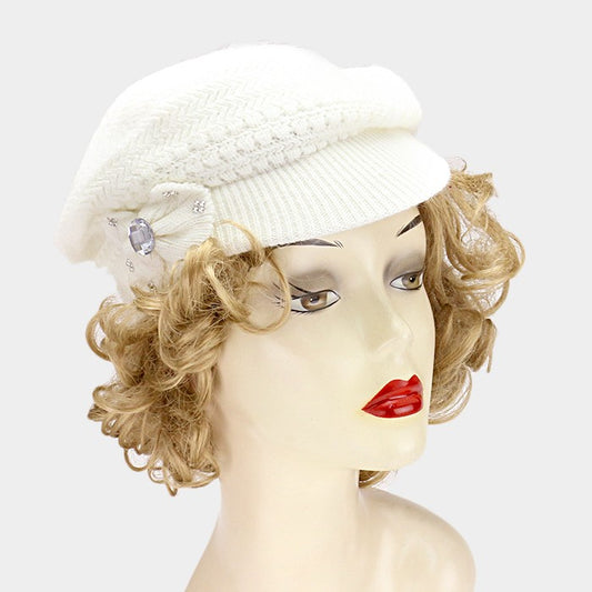 HATEGORY Bow detail knit visor hat