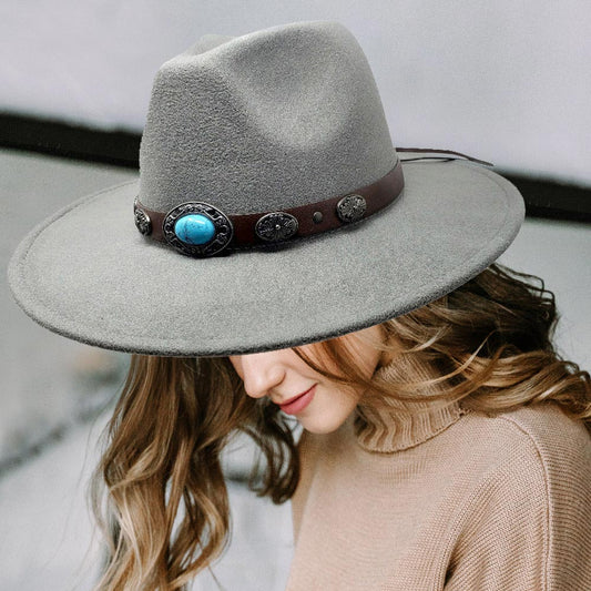 HATEGORY Turquoise Accented Felt Rancher Panama Hat