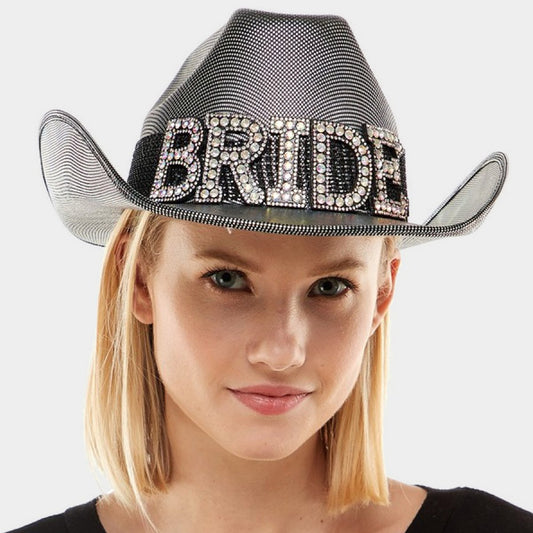 HATEGORY Bride Silver Cowboy Hat