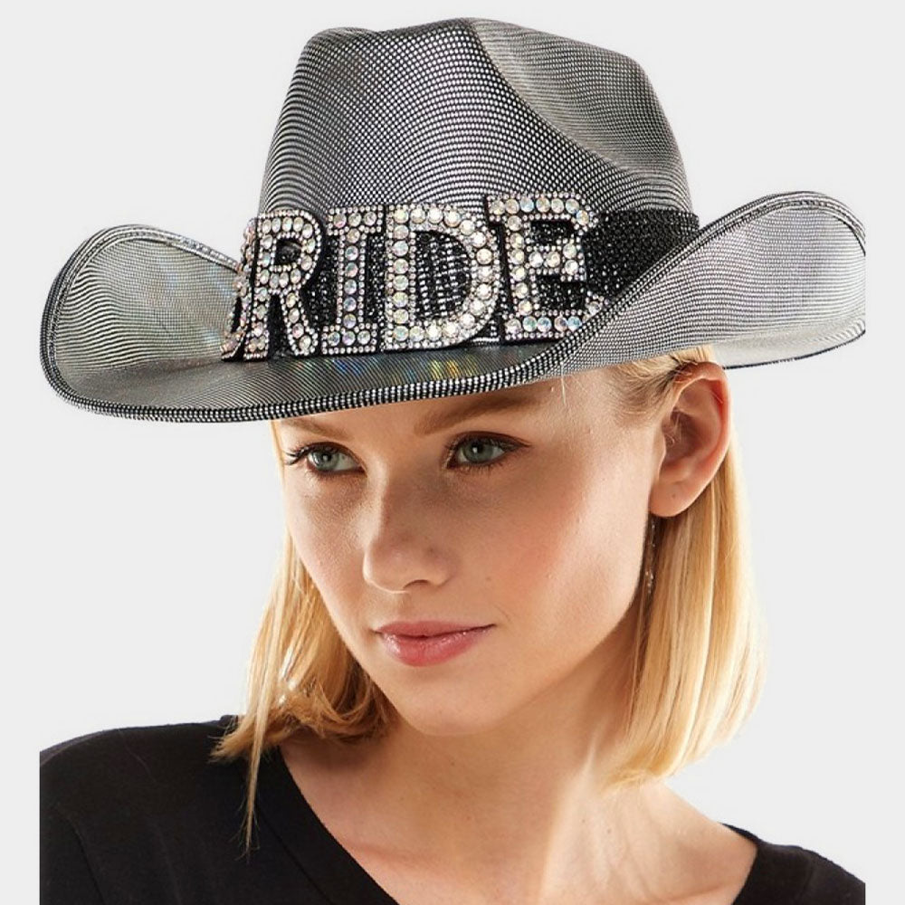 HATEGORY Bride Silver Cowboy Hat