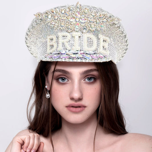 HATEGORY BRIDE Message Accented Sequin Bling Hat