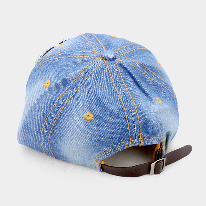 HATEGORY "NYC" Bling Stone Embellished Denim Baseball Cap