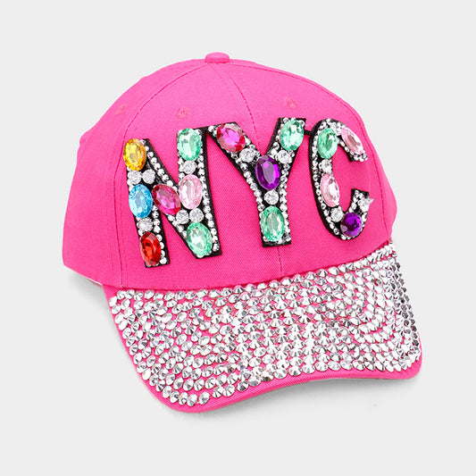 HATEGORY "NYC" Bling Stone Embellished Denim Baseball Cap