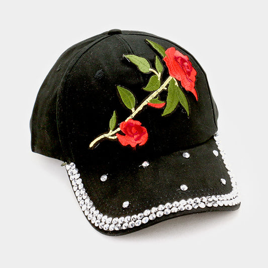 HATEGORY Bling Stone with Rose Patch Baseball Cap