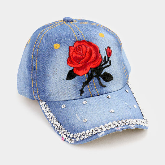 HATEGORY Bling Stone with Rose Patch Baseball Cap