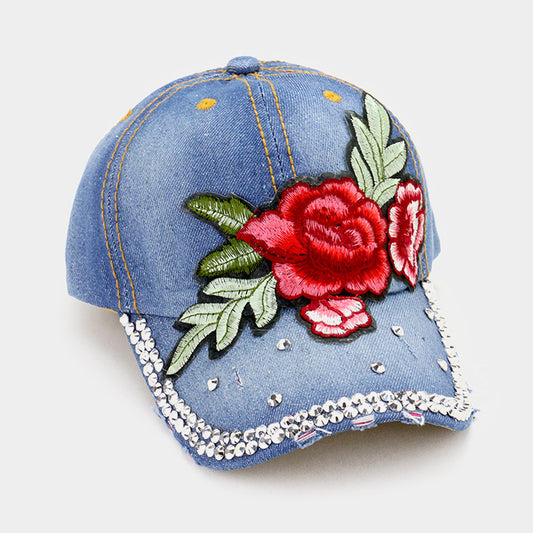 HATEGORY Bling Stone with Rose Patch Baseball Cap