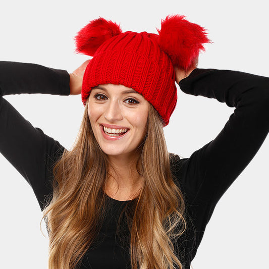 HATEGORY Double Pom Pom Lining Beanie Hat