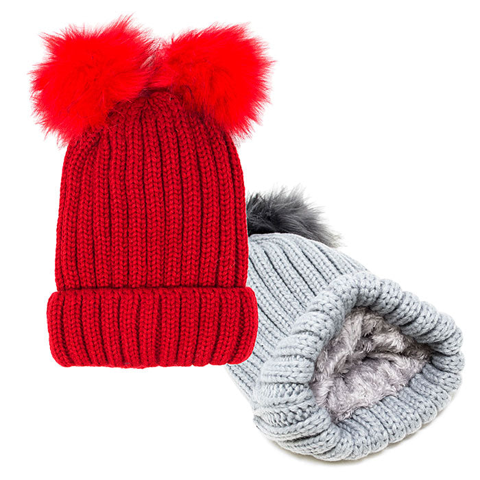 HATEGORY Double Pom Pom Lining Beanie Hat
