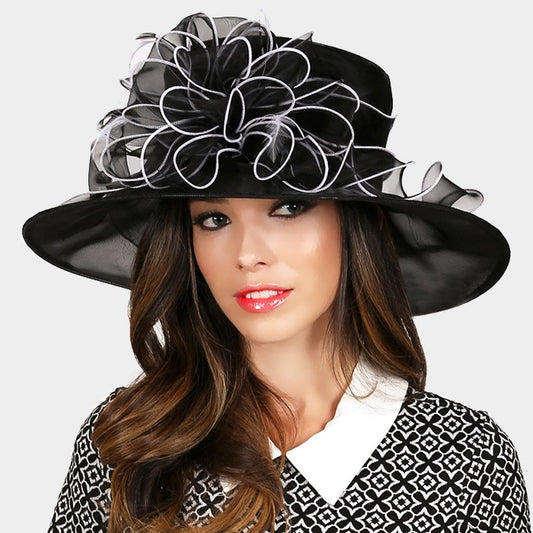 HATEGORY Two tone ruffle flower organza hat