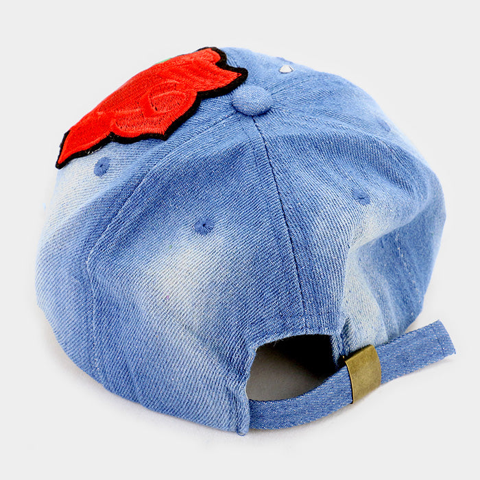 HATEGORY Bling Flower Patch Denim Baseball Cap
