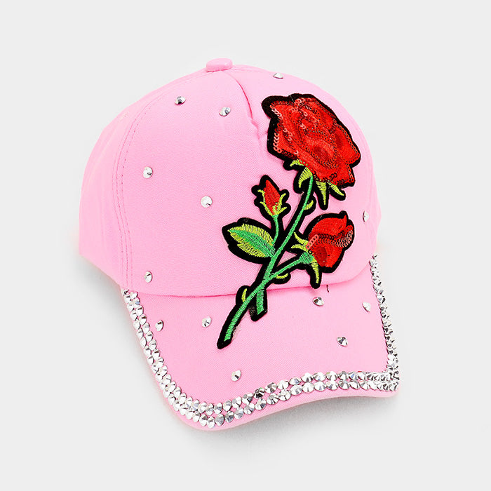HATEGORY Bling Flower Patch Denim Baseball Cap