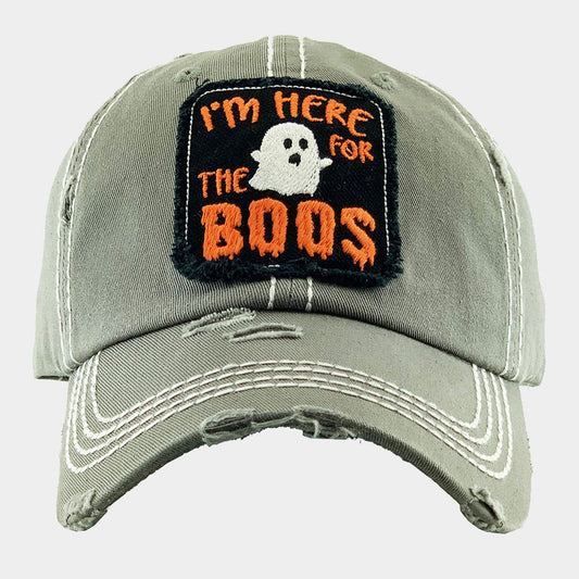 HATEGORY I'm HERE FOR THE BOOS Halloween Ghost Vintage Baseball Cap