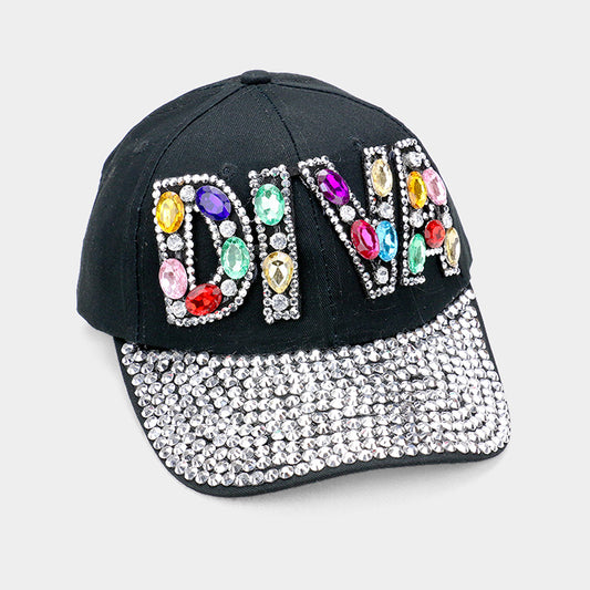 HATEGORY "DIVA" Bling Stone Embellished Denim Baseball Cap