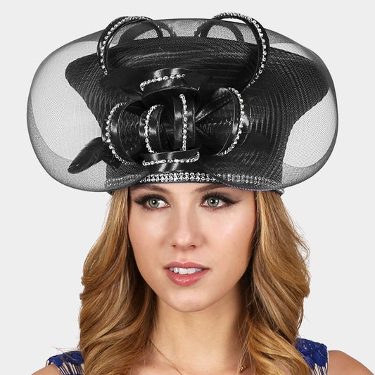 HATEGORY Satin mushroom mesh hat with loopy stone