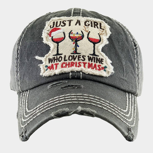 HATEGORY JUST A GIRL WHO LOVES WINE AT CHRISTMAS Vintage Baseball Cap
